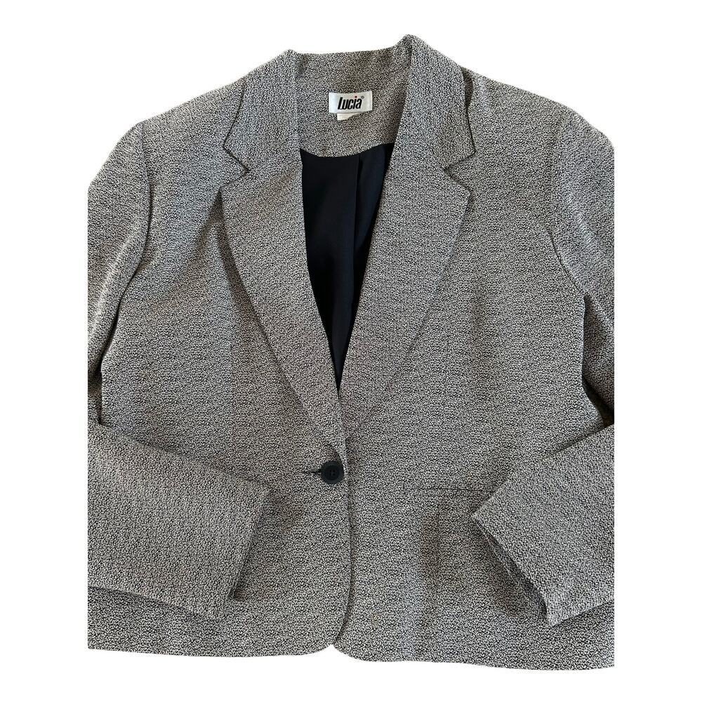 Vintage 80s Single Button Blazer Black & White Speckled Lucia size Large - Picture 6 of 7